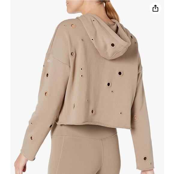 Alo Yoga Hoodie Women Medium Cadence Grommet Crop Pullover Sweatshirt Athleisure - Picture 2 of 11